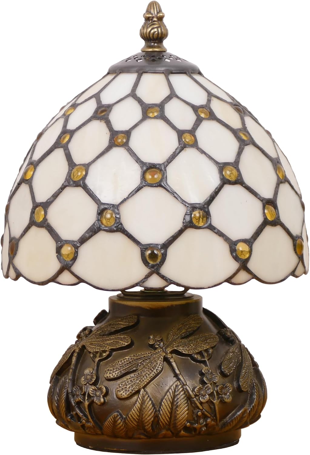 Small Tiffany Lamp Mini Stained Glass Table Lamp Cream Amber Pearl Style Mushroom Memory Sympathy Lamp 8X11 Inch