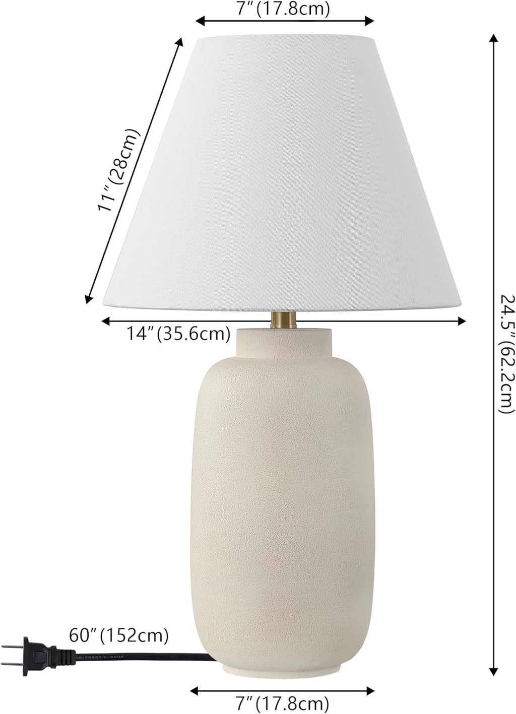 JONATHAN Y 24.5' Matte Cream Modern Ginger Jar Table Lamp Set of 2 for Bedroom, Farmhouse Scandinavian Lamps for Nightstand, White Linen Shade, LED Bulbs Included (JYL5603B-SET2)