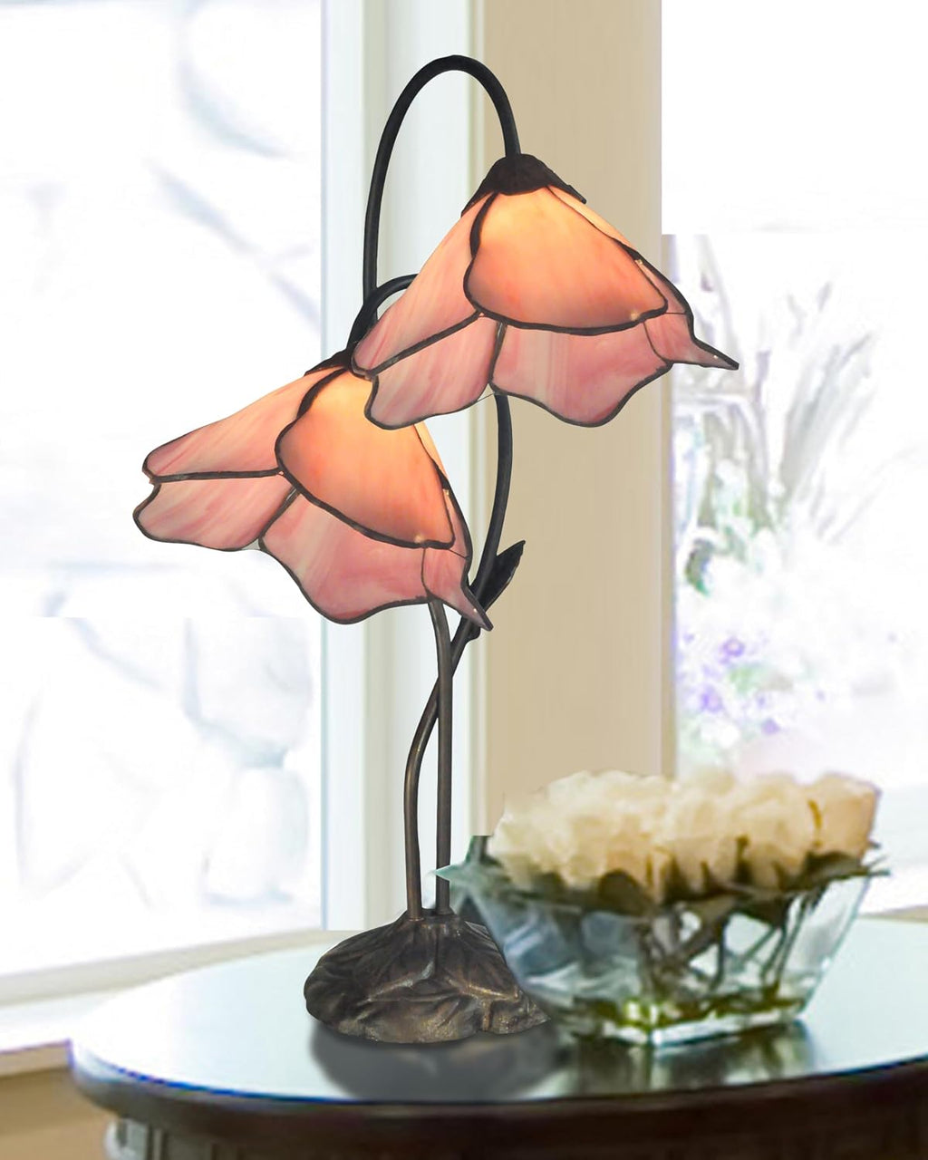 Dale Tiffany TT12146 Poelking 2-Light Pink Lily Table Lamp, 12' x 12' x 21', Bronze