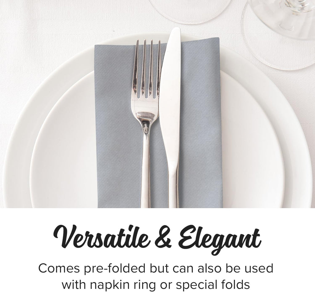 SimuLinen Grey Linen Feel Disposable Dinner Napkins - Cloth-Like Kosher Napkins for Weddings and Showers, 16'x16', Box of 300