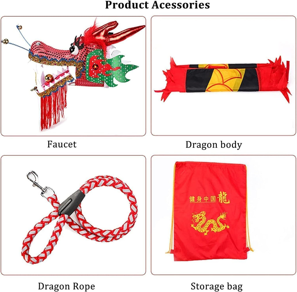 Lion Dance Streamer Dragon Dance Silk Lion Entertainment Equipments Outdoor Fitness Ribbon Perfect Lifelike Dragon Dances Costume(Red,6m/19.7ft)