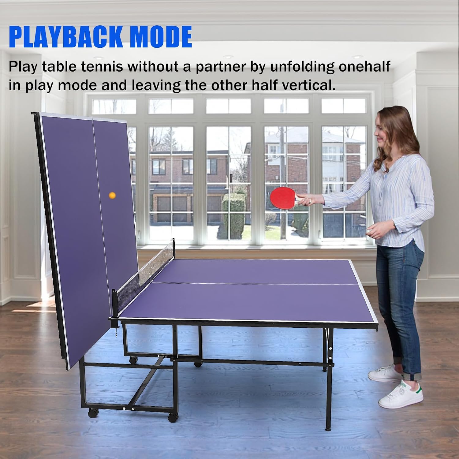 Portable Ping Pong Table,9 FT/8 FT Professional Indoor/Outdoor Table Tennis Tables Game with Net for Adults/Teens,2 Tennis Paddles and 3 Balls- Quick Assembly