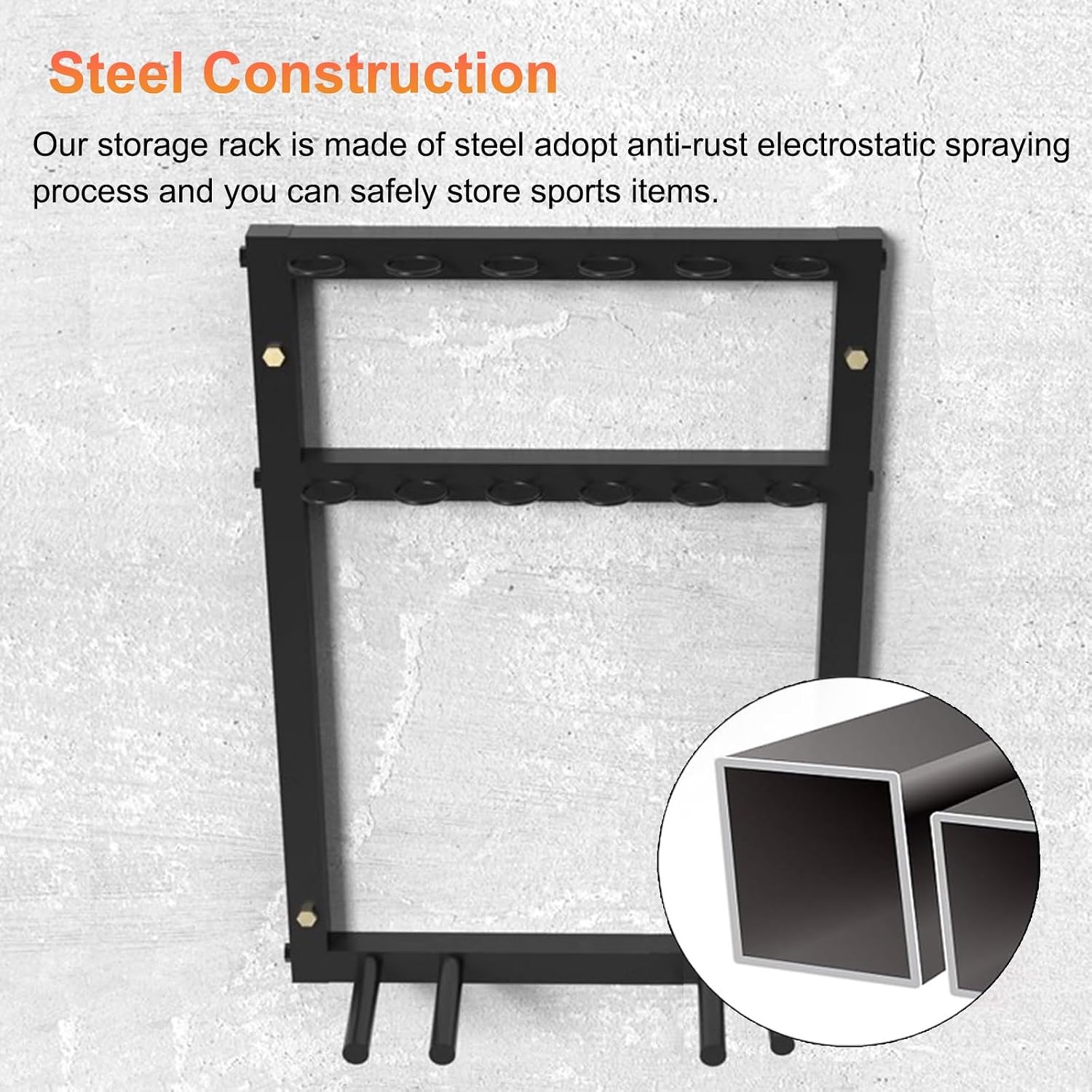 Home Gym Organizer Rack Black Wall Mounted 12 Pingpong Display Rack Table Tennis Racket Shelf, for Home Garage Office Gym, Square Sports Equipment Organization Holder