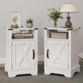 RoyalCraft Farmhouse Nightstand Set of 2, End Table with Charging Station, Tall Bedside Table with Large Storage and Shelf, Wooden Side Table with for Bedroom, Home Office, White