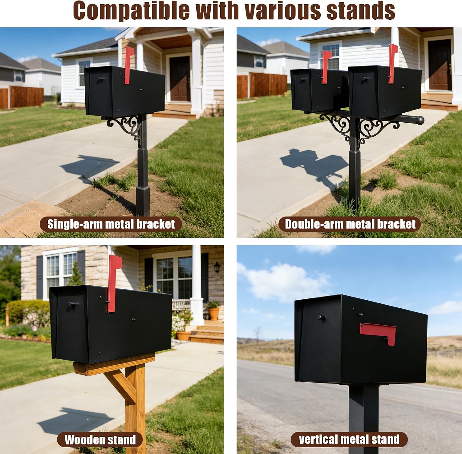 Large Mailboxes for Outside Post Mount Mailbox, Metal Mail Box with Magnetic Latch, Galvanized Steel Modern Mailbox for House Outside, 20.9 x 7.9 x 10 Inches, Black