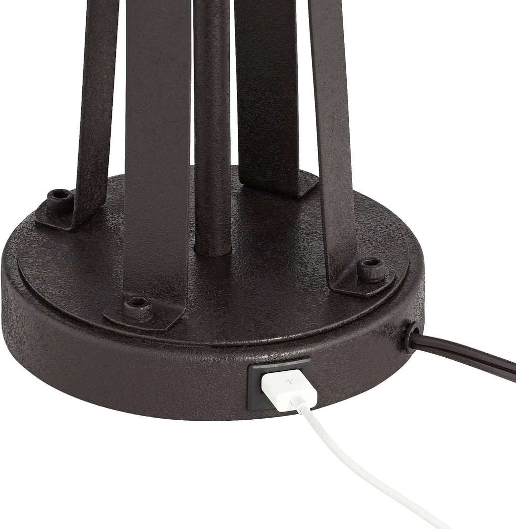 Possini Euro Design Modern Table Lamps 25 1/2' Tall Set of 2 with USB Charging Port Dark Bronze Metal Red Faux Silk Drum Shade for Bedroom Living Room House Desk Bedside Nightstand Office Family