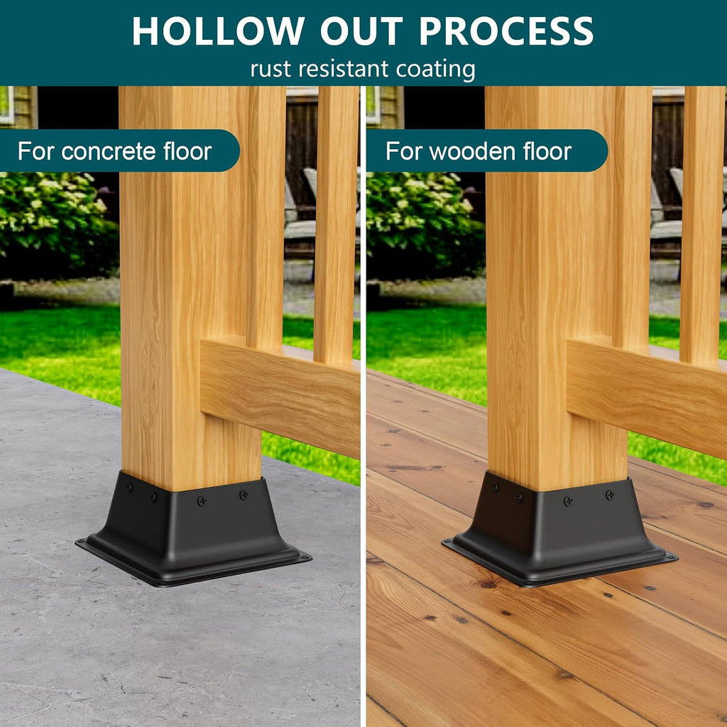 SPACEEUP 4x4 Post Base 20 Pcs, Inner Size 3.6'x3.6' Deck Post Base, Heavy Duty Powder-Coated Post Anchor Black Wood Post Brackets for Decking Porch Railing Support