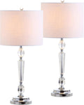 JONATHAN Y 27' Clear Crystal LED Table Lamp Set of 2, Modern Glam Candlestick Bedside Lamps for Living Room Bedroom, Chrome, White Linen Drum Shade, LED Bulbs Included JYL2047A-SET2
