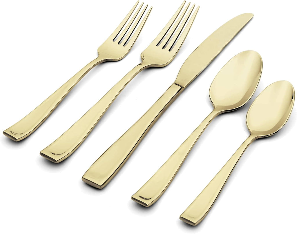 Oneida Silverware Set, Moda Satin Champagne 20 Piece Fine Flatware Set, Service For 4, 18/10 Stainless Steel, Dishwasher Safe, Cutlery Sets, Utensils Sets, Knives Spoons And Forks (Gold, 20 Pieces)
