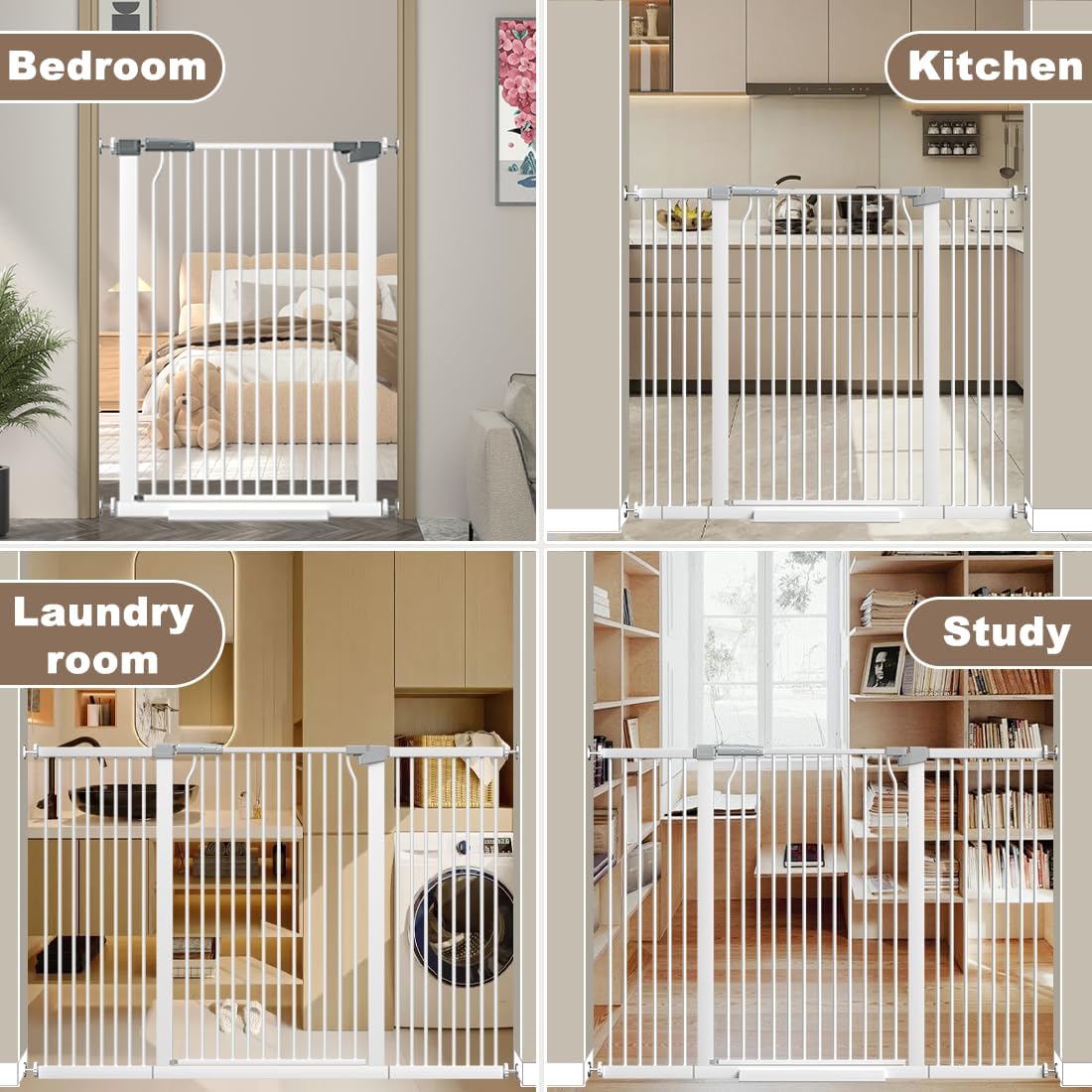 41' Extra Tall Baby Gate for Doorways and Stairs No Drill, Adjustable 54.8-60.2' Auto Close Dog Gate Indoor, Pressure Mounted Walk Through Swing Wide Pet Gate, Tall Cat Gate with Expansion Kit, White
