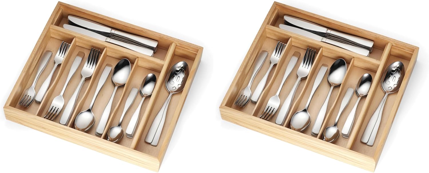 Cambridge 263K7CSLG31 Madison 62-Piece Flatware Set With Oak Tray (Pack of 2)