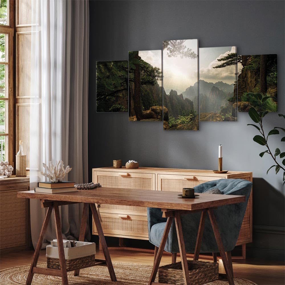 artgeist Acoustic Canvas Wall Art Nature Mountains 80x40 in - 5pcs Picture with Acoustic Foam Sound Print Artwork Room Acoustics Soundproofing Landscape Sky c-C-0003-b-m