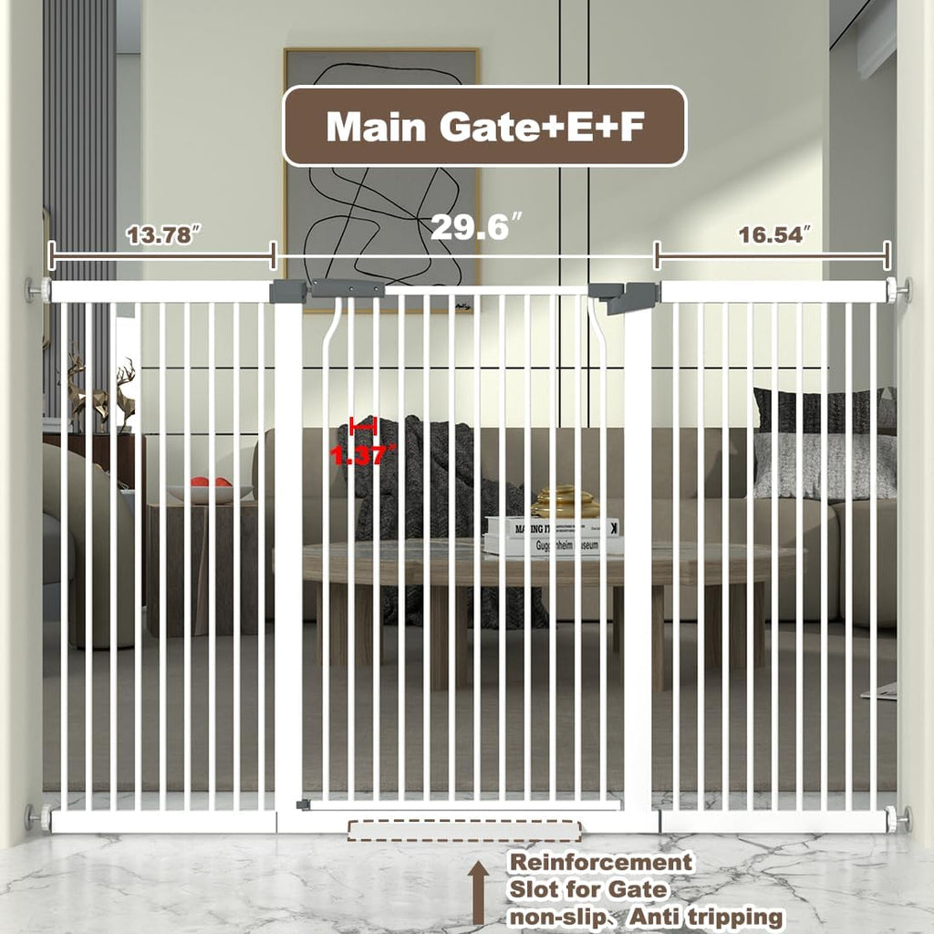 41' Extra Tall Cat Gate for Doorway, 60.3-62.9'' Metal Pet Baby Safe Gate, Extra Wide Pressure Mounted Child Door with Expansion Kit, No Drilling Baby Gate Indoor, No Climb Proof Gate, White