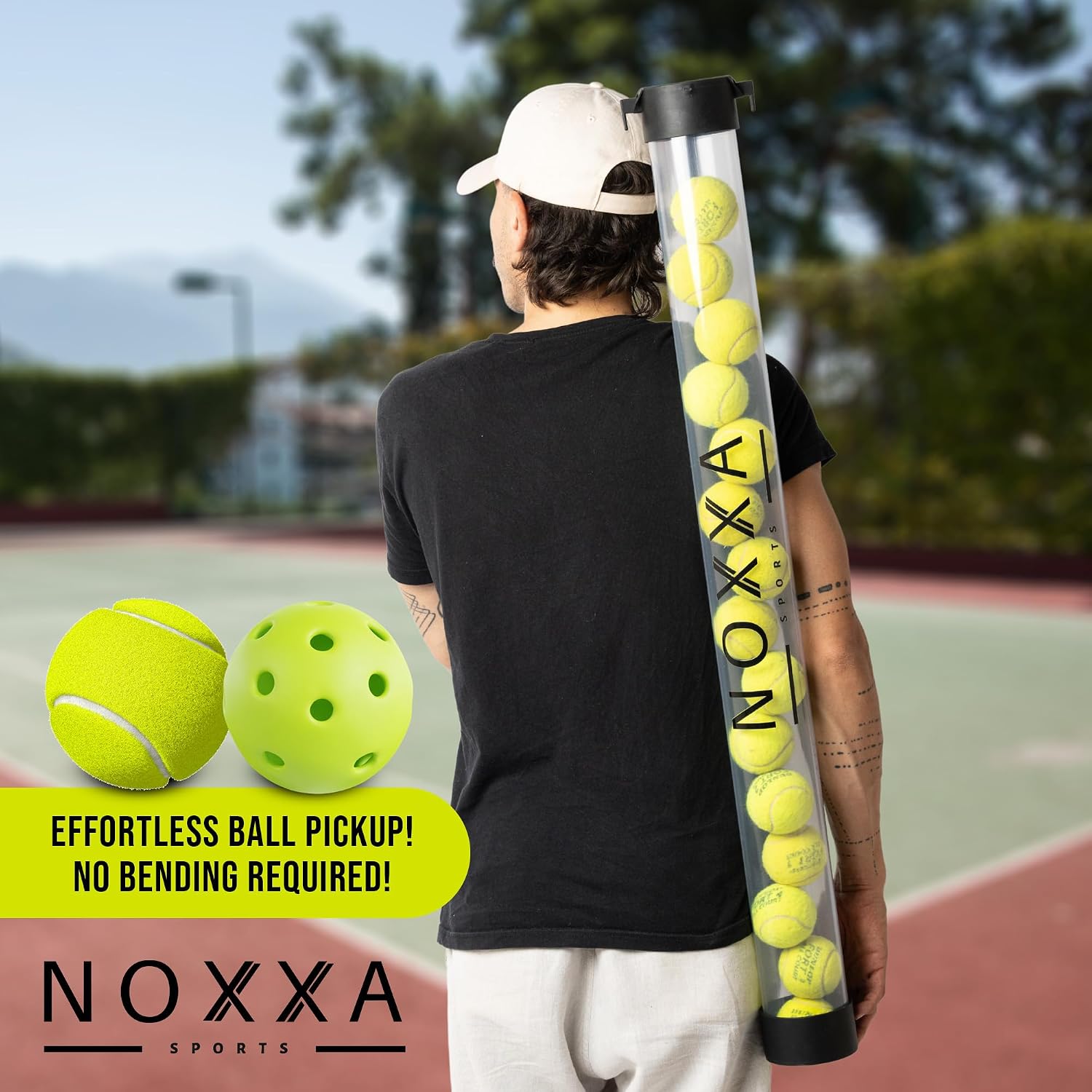 Tennis and Pickleball Ball Hopper with Pickup Tube – Pickleball Tennis Ball Basket with Wheels, 150 Tennis Ball or 120 Pickleball Ball Holder Capacity, Indoor and Outdoor