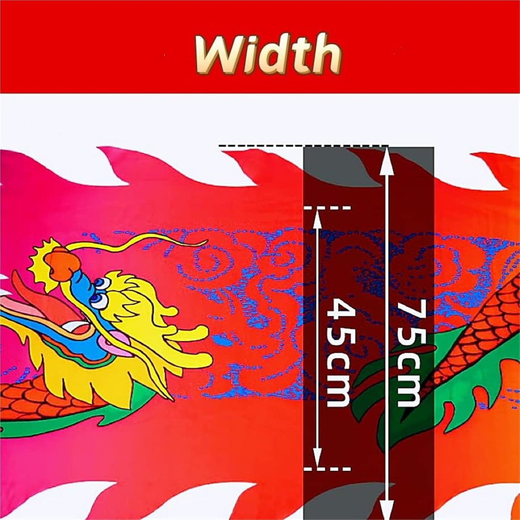 OVARIA Dragon Dance Fitness Ribbon 3D Dragon Head and Swing Rope Combo Chinese Wulong Flowy Ribbon Streamer Outdoor Fitness Dragon Stage Prop Set(Red,33ft)