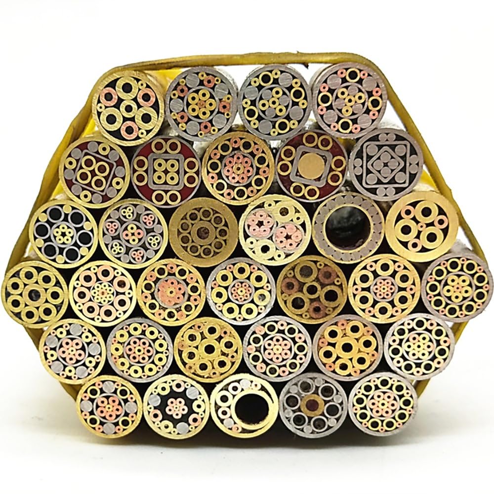 8mm Mosaic Pin Rivets for Knife Handle - 1 Piece, 9/39cm Length with 20 Pattern Options, Steel+Brass+Copper Material, Double-Side Pattern(Pattern 8,39cm)