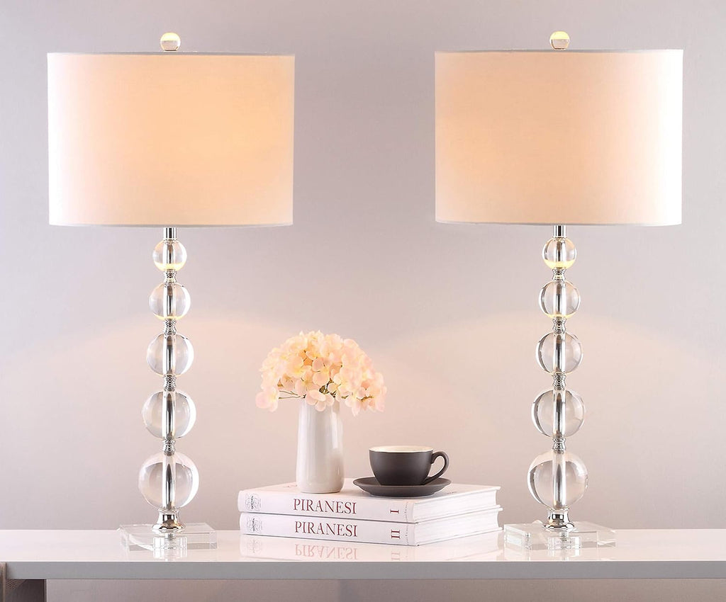SAFAVIEH Lighting Collection – Set of 2 Liam Stacked Crystal Ball 29-Inch Table Lamps, LED Bulbs Included, Bedroom Living Room Home Office (LIT4112A-SET2)