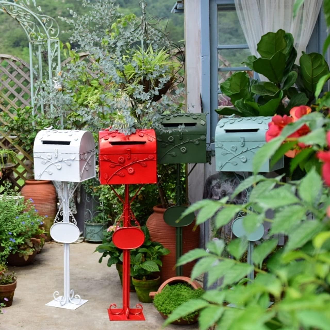 Suggestion Box Comment Collection Box Modern Outside Mailbox with Post, Rust-Proof Metal Letter Box for Garden & Courtyard Decor, Retro Classic Postbox, Outdoor Stand Mailboxes(Dark Green)