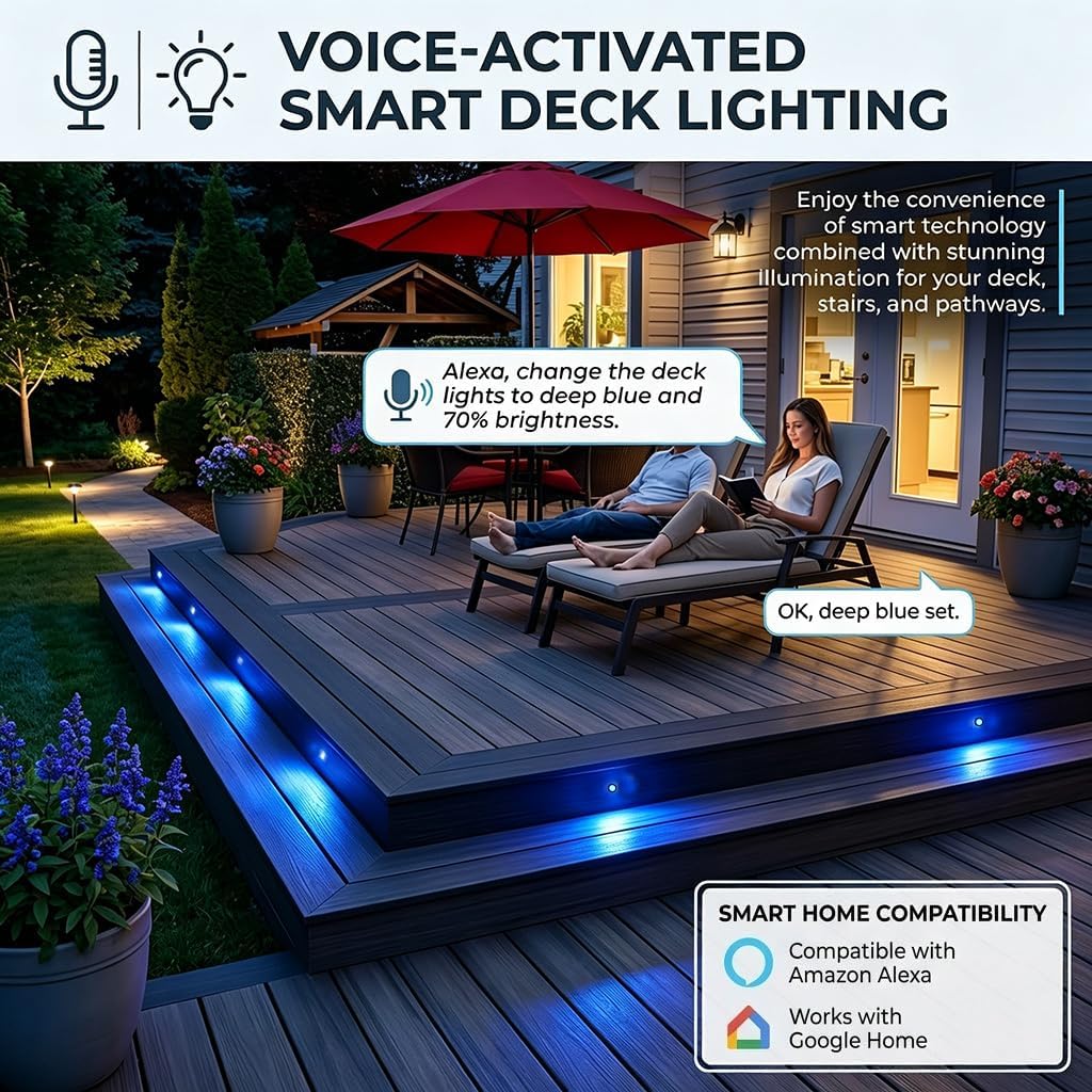 Smart WiFi LED Deck Lights 30 Pack, APP Control RGB Outdoor Lighting for Patio Deck Steps Landscape, Φ1.22' Low Voltage 12V Recessed Deck Lights Waterproof IP67,Compatible with Alexa/Google Home