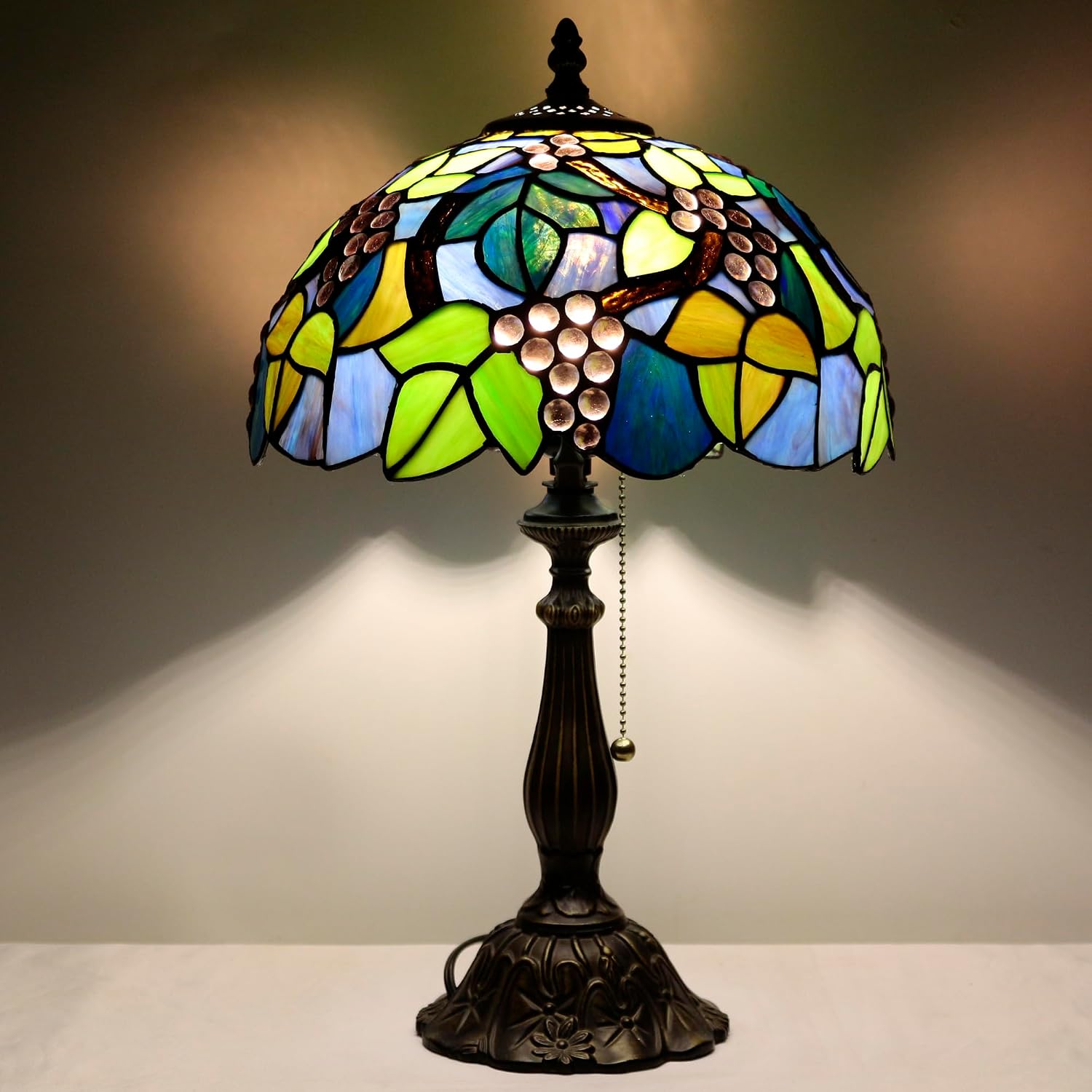 Tiffany Table Lamp Stained Glass Lamp 12X12X19 Inch Antique Reading Light (Amber Grape)