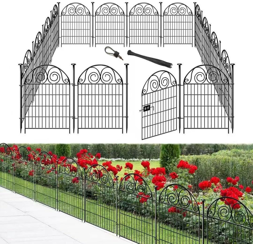 Getlay Tall Garden Fence Animal Barrier with Gate, 36 in(H) 14 Panels Garden Fences and Borders for Dogs, Dog Fence Outdoor for Yard, Total Length 30.6 Ft Metal Temporary Fencing│Patented