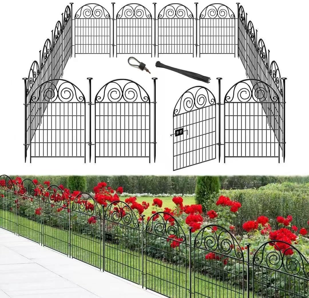 Getlay Tall Garden Fence Animal Barrier with Gate, 32 in(H) 16 Panels Garden Fences and Borders for Dogs, Dog Fence Outdoor for Yard, Total Length 35 Ft Metal Temporary Fencing│Patented