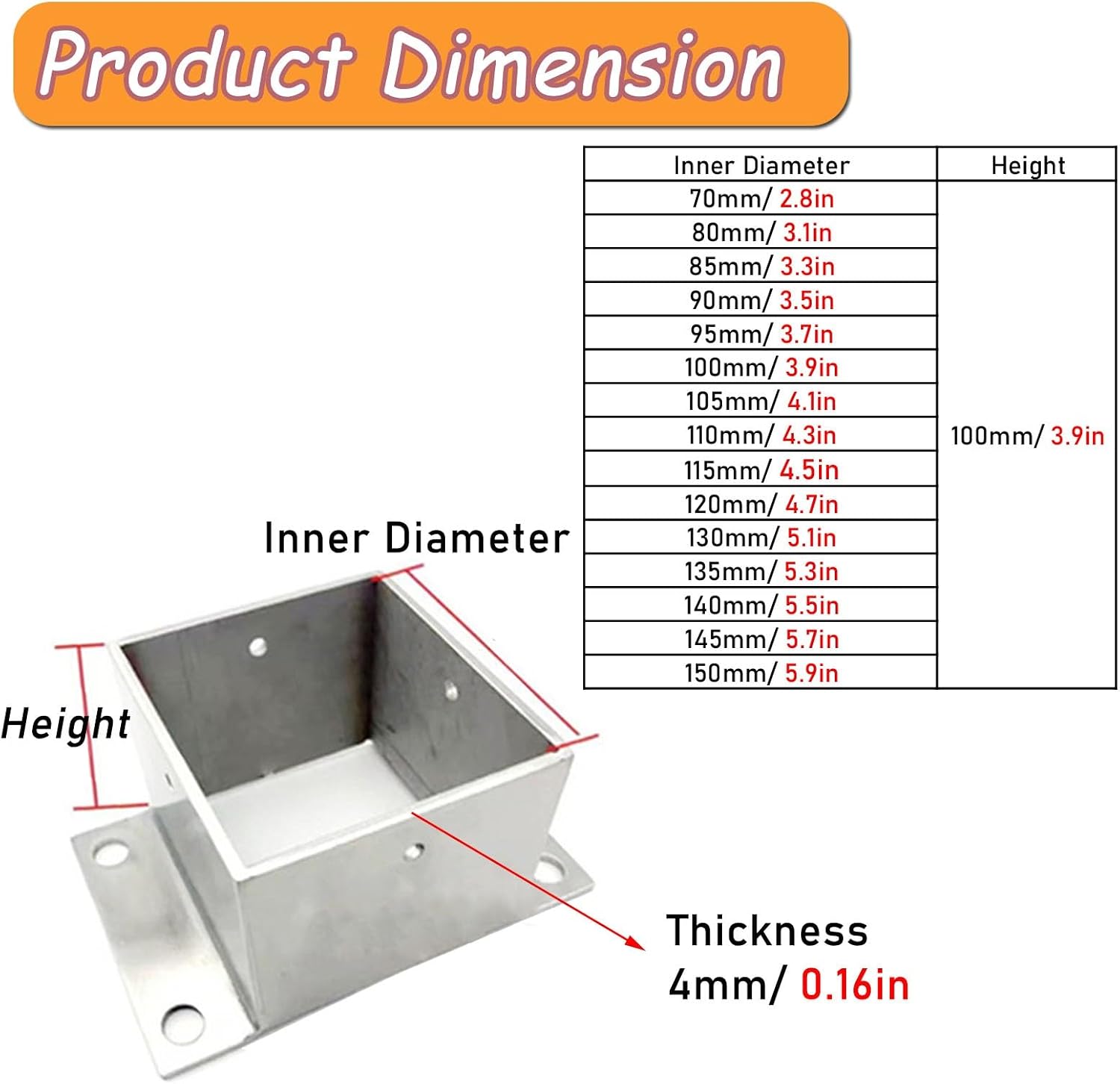 LZMZMQ 4 Pcs Post Base 3x3 4x4 5x5 6x6, Stainless Steel Flange Anchor Base for Protecting Fences/Mailbox/Porch Railings, Pergola Post Base Bracket(70mm/2.8in)