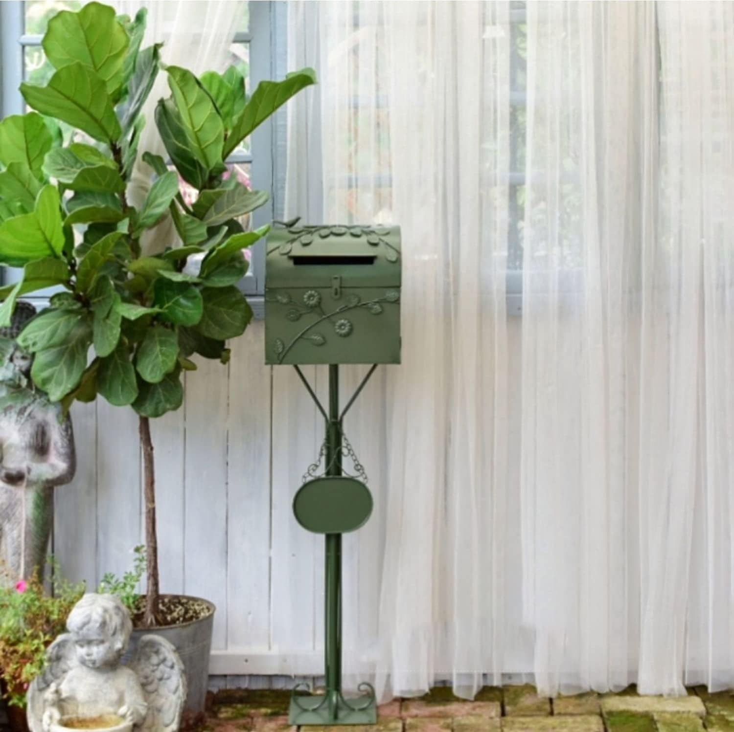 Suggestion Box Comment Collection Box Modern Outside Mailbox with Post, Rust-Proof Metal Letter Box for Garden & Courtyard Decor, Retro Classic Postbox, Outdoor Stand Mailboxes(Dark Green)