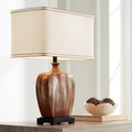 Possini Euro Design Julius Mid Century Modern Table Lamp 27' Tall Brown Ceramic Copper Drip Rectangular Fabric Shade Decor for Living Room Bedroom House Bedside Home Office (Color May Vary)