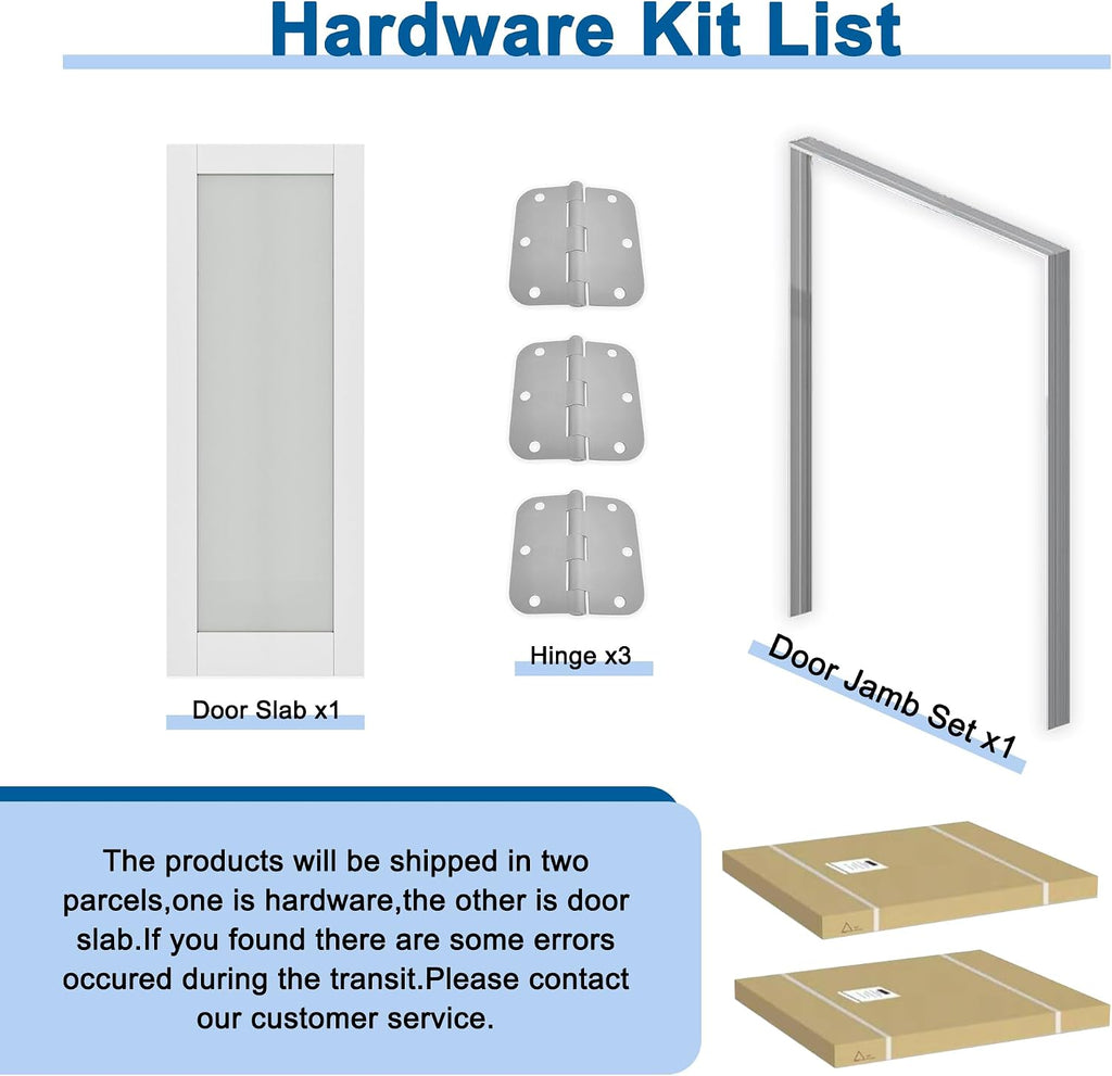 32' x 80' Prehung Door 2-Panel Slab Doors with Jamb Kit, Solid Core MDF Interior Door for Bathroom Pantry Laundry, Home Doors, White Primed Easy Assemble - Left Handed Silver Hinge