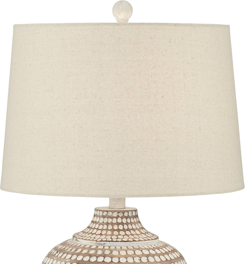 Regency Hill Alese 23 1/2' High Textured Dot Jug Small Farmhouse Rustic Coastal Accent Table Lamps Set of 2 Beige Light Earth Finish Single Oatmeal Shade Living Room Bedroom Bedside Nightstand House