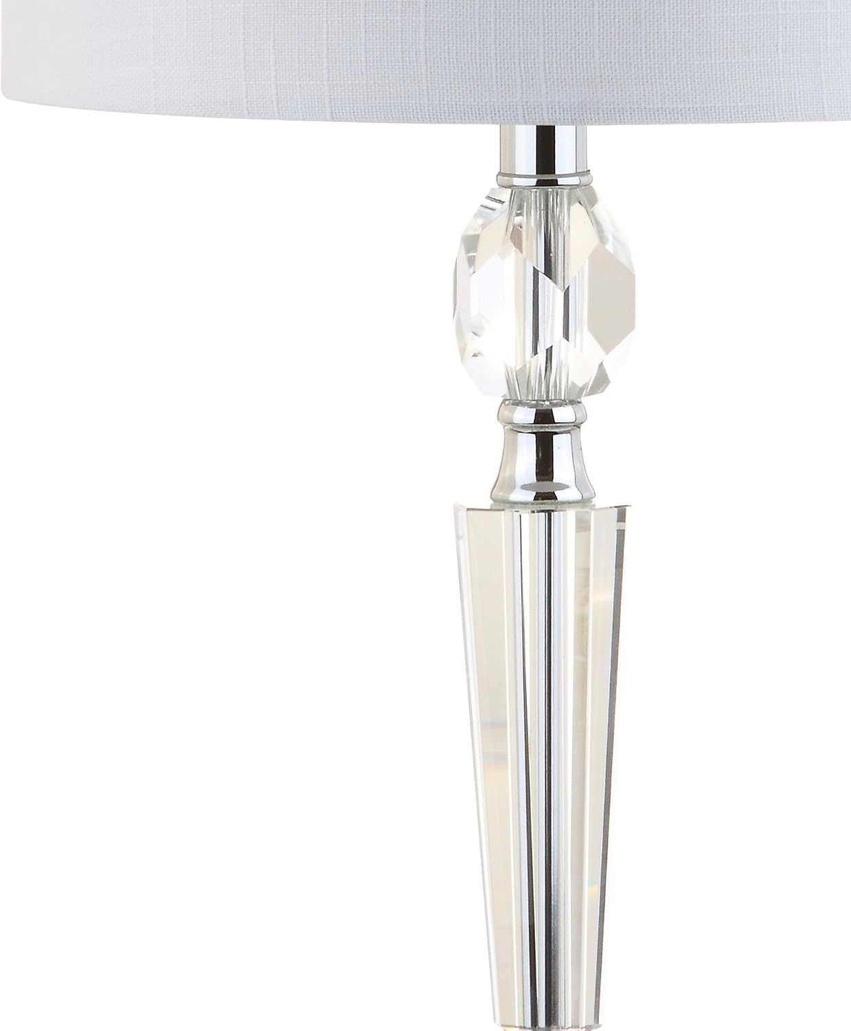 JONATHAN Y 27' Clear Crystal LED Table Lamp Set of 2, Modern Glam Candlestick Bedside Lamps for Living Room Bedroom, Chrome, White Linen Drum Shade, LED Bulbs Included JYL2047A-SET2