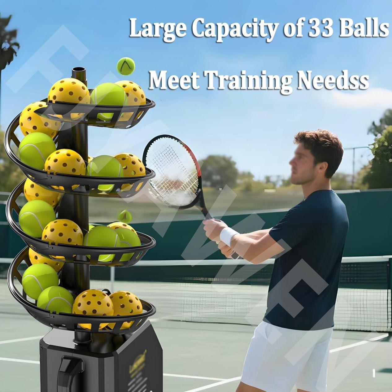 Remote Control Tennis Ball Machine, Portable Tennis Ball Tosser with Triangular Base, 33 Ball, for Self-Play Ball Launcher Beginners, Kids, Coaches, Home-Court