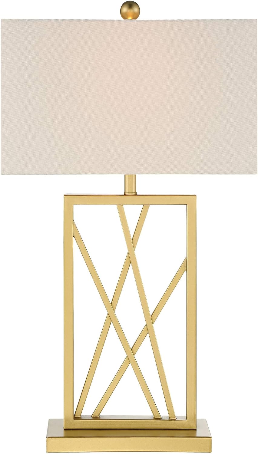 360 Lighting Claudia 26 1/2' Tall Square Modern Glam Luxe Table Lamp Gold Finish Metal Single White Shade Living Room Bedroom Bedside Nightstand House Office Home Kitchen Entryway Console