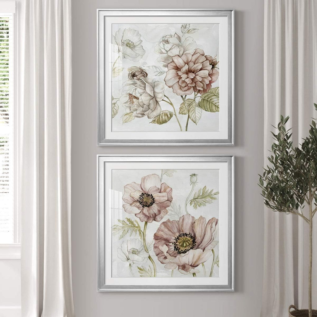 Abstract Wall Art, Wall Décor Print, Animals, Flowers, Coastal, Geometric, and Vibrant Colors, With Matte Board, Acrylic Glass, and Hanging Hardware - Washed Botanical III - Silver Framed 34X34