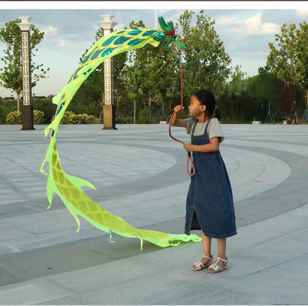 Lion Dance Dragon Dance for Outdoor Streamer Chinese Dragon Dance Outdoor Flinging Fitness Lion Dance with 3D Real-Like Plastic Dragon Head and Rope Traditional Festivals(Blue)