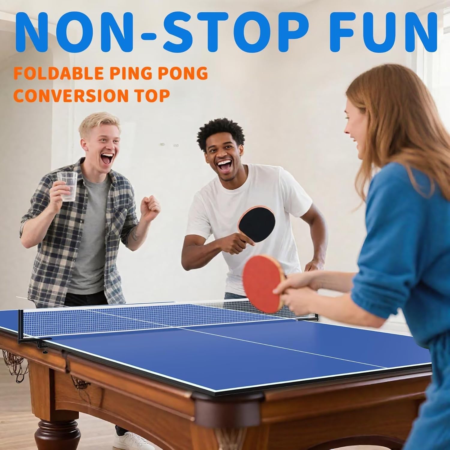 Ping Pong Table Topper for Pool Table,Foldable 8x4 FT Ping Pong Conversion Top with Net Set for Billiard Table w/Net & Foam Padding, Easy Conversion