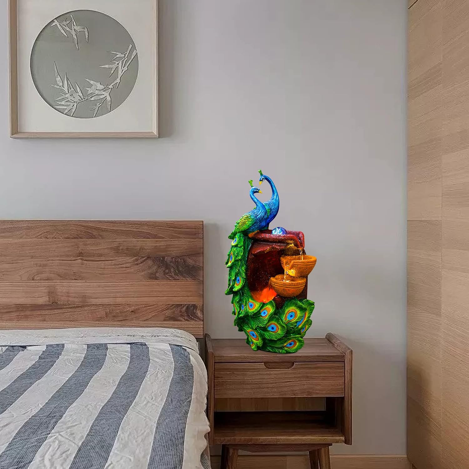 21Inch Art Decorative Animal Statue Bonsai Waterfall Fountain Humidifier with LED Lights, Water Fountains for Living Room, Bedroom, Study, Office, Meditation Room, Yoga Room, Hotel and Library