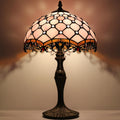 Tiffany Lamp Stained Glass Table Lamp 12 x 19' Pink Beads Style Bedside Reading Lamp Decorative Light for Desk Living Room Bedroom Office Study Light Home Decor Gift