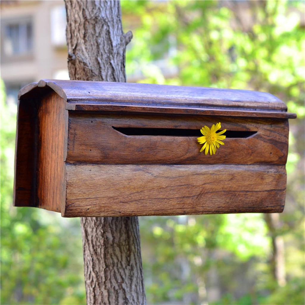 MELPHI Wooden Mailbox, Wall Mount Outdoor Mailbox, Vintage Mailbox for Magazine Post Newspaper Letter, Easy to Install, Used for Commercial, Home & Office