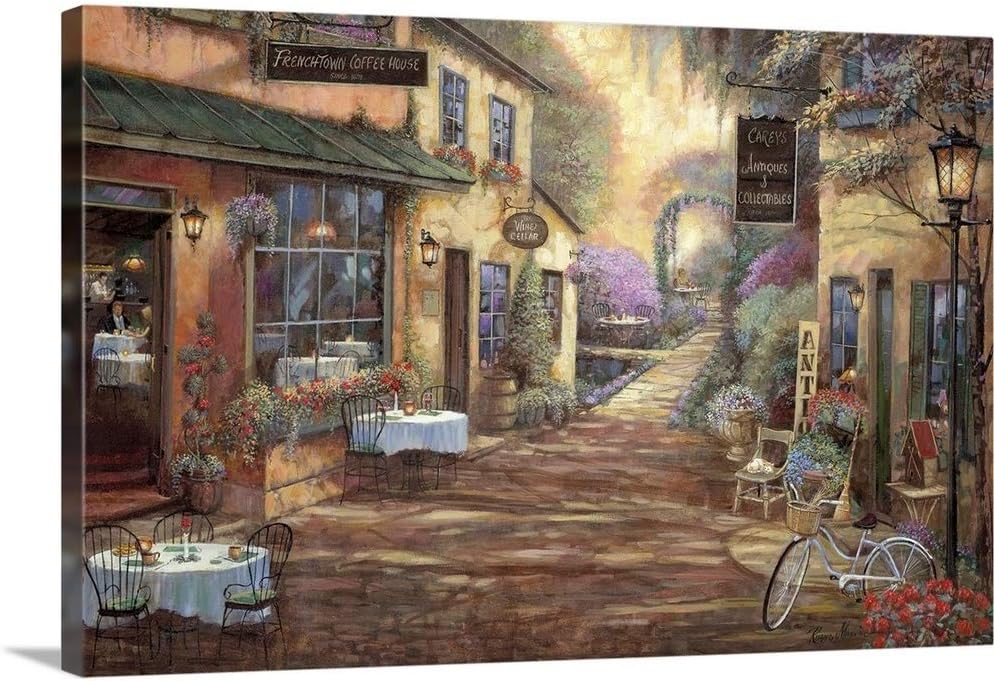 CANVAS ON DEMAND French Town Canvas Wall Art Print by Ruane Manning, Home Decor, Street Scene, Nature Artwork, 48' x32in