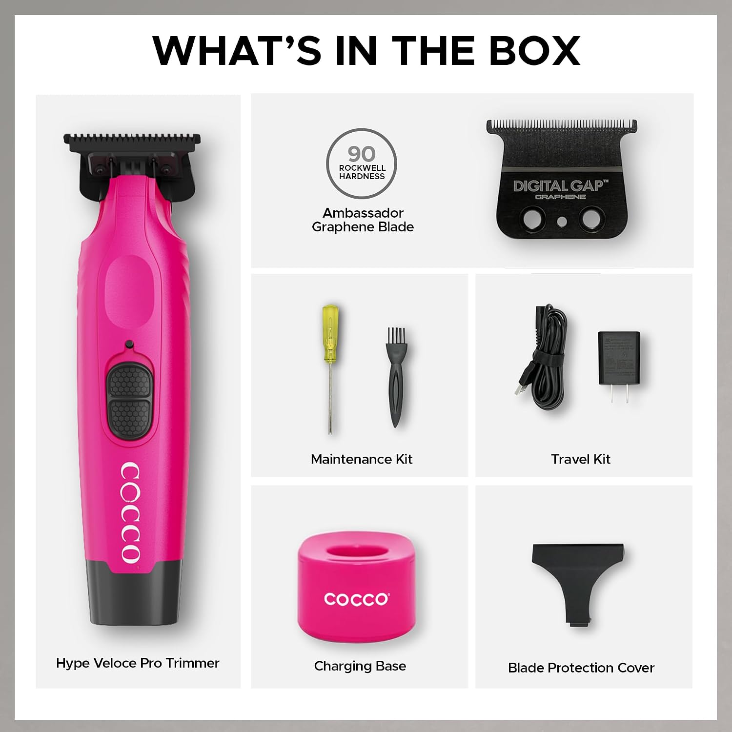 Cocco Hyper Veloce Pro Trimmer, Digital Gap Graphene Blade Edger, High-Torque Brushless BLDC Motor, Cordless, All-Metal Design, Lithium-Ion Battery, Charging Base Included