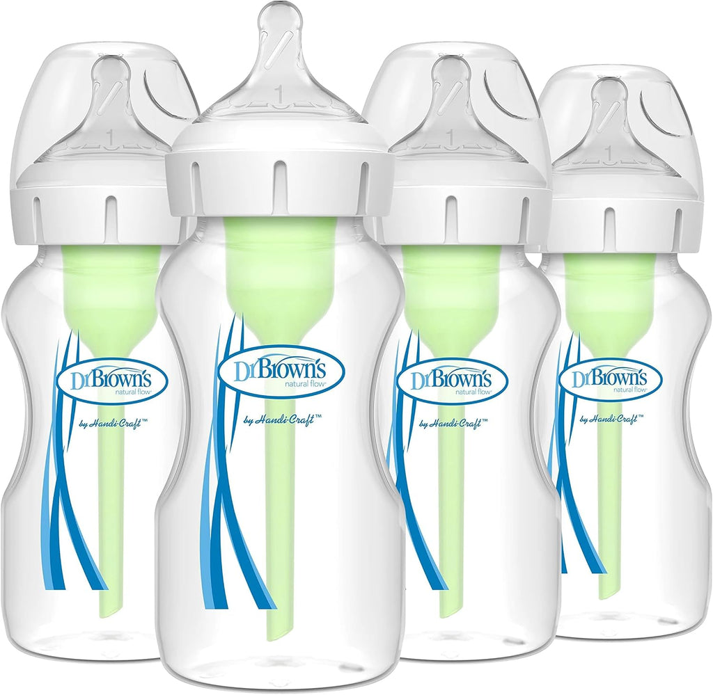 Dr. Brown's Natural Flow Anti-Colic Options+ Wide-Neck Baby Bottles 9 oz/270 mL,with Level 1 Slow Flow Nipple,4 Count,0m+ (Pack of 6)