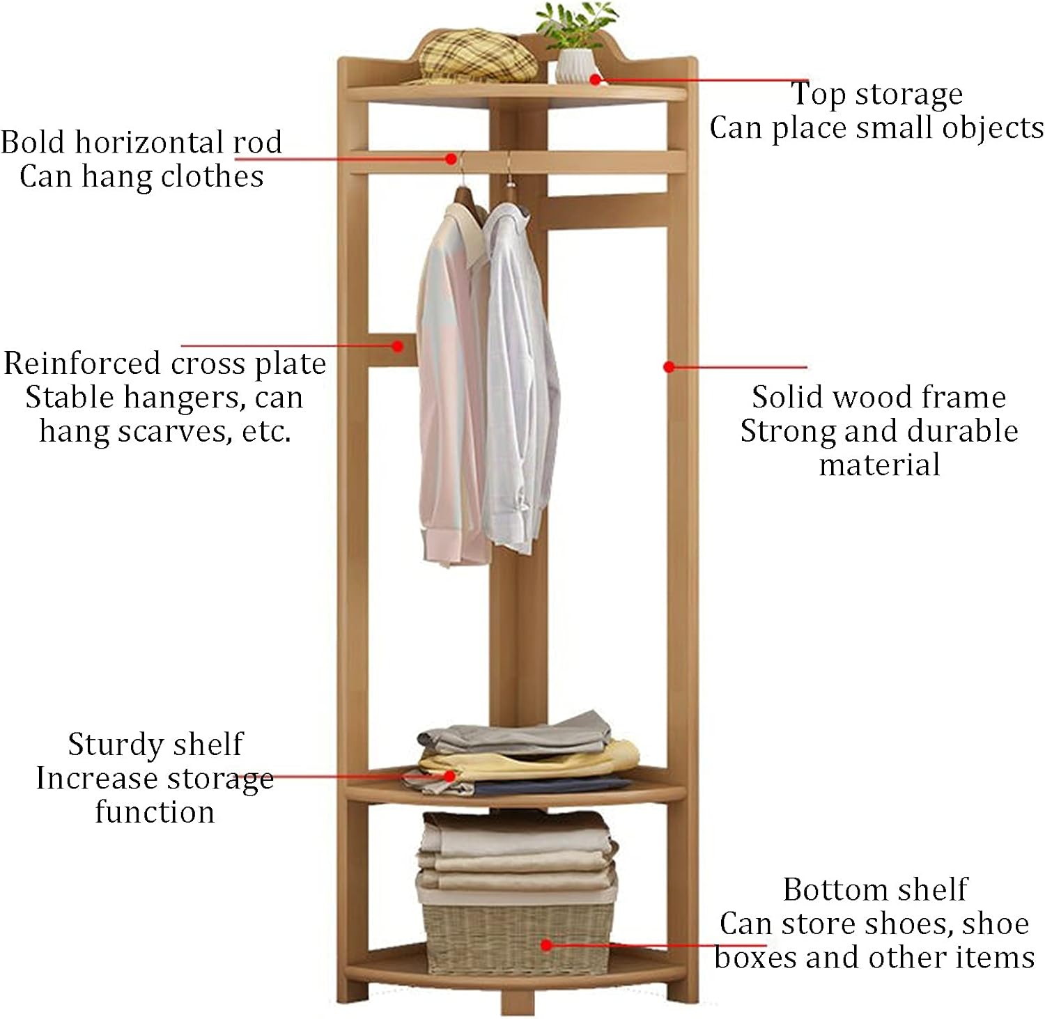 Coat Rack Stand Clothes Rack Stand, Free Standing Furniture, Corner Bedroom Hall Entryway Organizer, Keep Your Garment Shoe Hat Handbag Items Storage(White-40X40X160CM