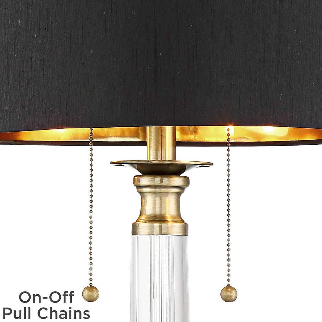 Vienna Full Spectrum Stephan 30' Tall Column Large Traditional End Table Lamps Set of 2 Pull Chain Clear Crystal Black Shade Living Room Bedroom Bedside Nightstand House Office Home Reading