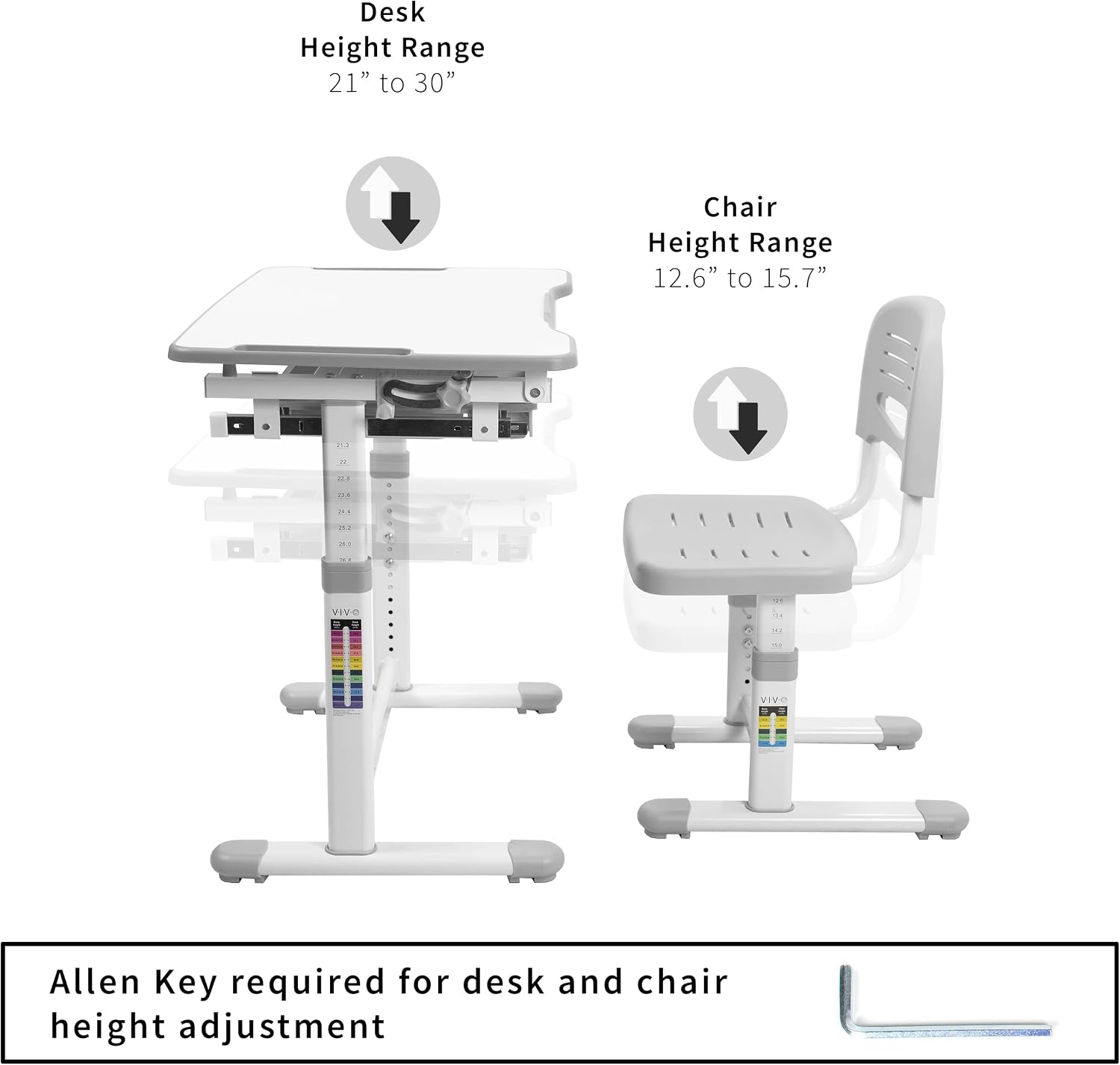 VIVO Gray Height Adjustable Childrens Desk and Chair Set | Kids Interactive Workstation