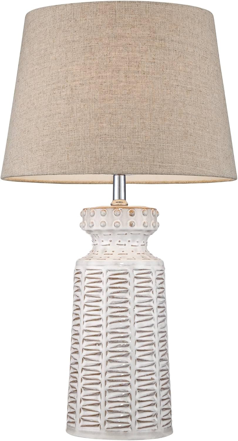 360 Lighting Helene Country Cottage Table Lamp Ceramic Rustic 26' High Cream White Glaze Tan Linen Tapered Drum Shade Decor for Living Room Bedroom House Bedside Home (Color May Vary)