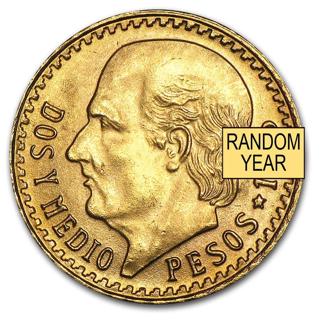 1918-1948 (Random Year) Mexican 1/4 Hidalgo Gold 2.5 Pesos Coin Brilliant Uncirculated with Certificate of Authenticity - Moneda de Oro Puro 2.5 MX BU