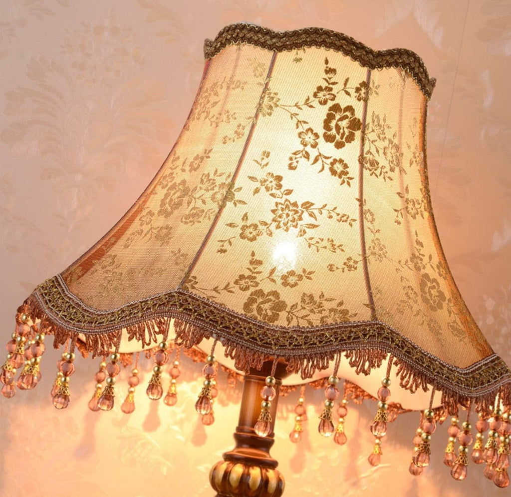 Victorian Style Table Lamp Handmade Traditional Brown Gold Lace Fabric Bedside Lamp Antique Painted Resin Base Desk Lamp for Bedroom Living Room Office, 13' W, 21.6' H. (A1)