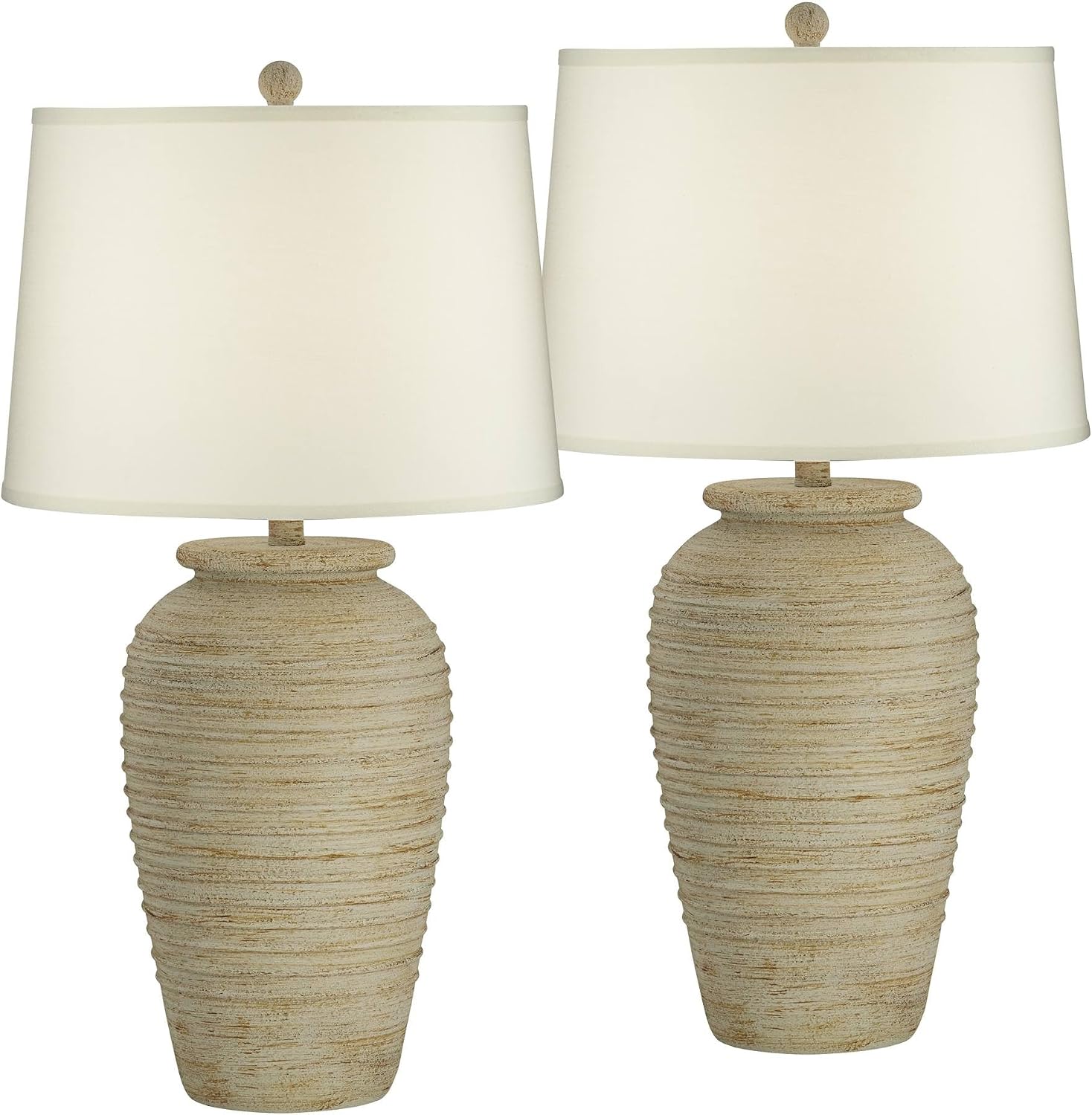 John Timberland Austin 28' Tall Jug Southwest Farmhouse Rustic Modern Table Lamps Set of 2 Sand Toned Ridged Finish Cream Shade Living Room Bedroom Bedside Nightstand House Office Home Kitchen